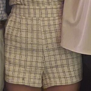 TCEC High Waist Plaid Shorts in Cream and Black